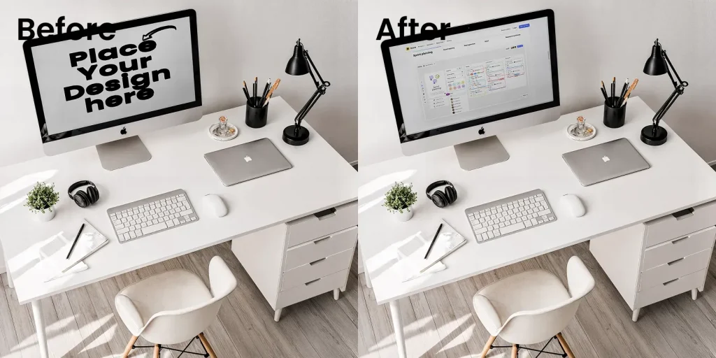 Top angle view of an iMac mockup