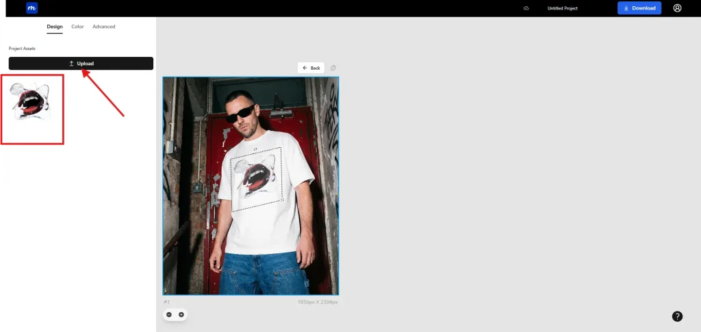 Upload a t-shirt mockup design on Modor