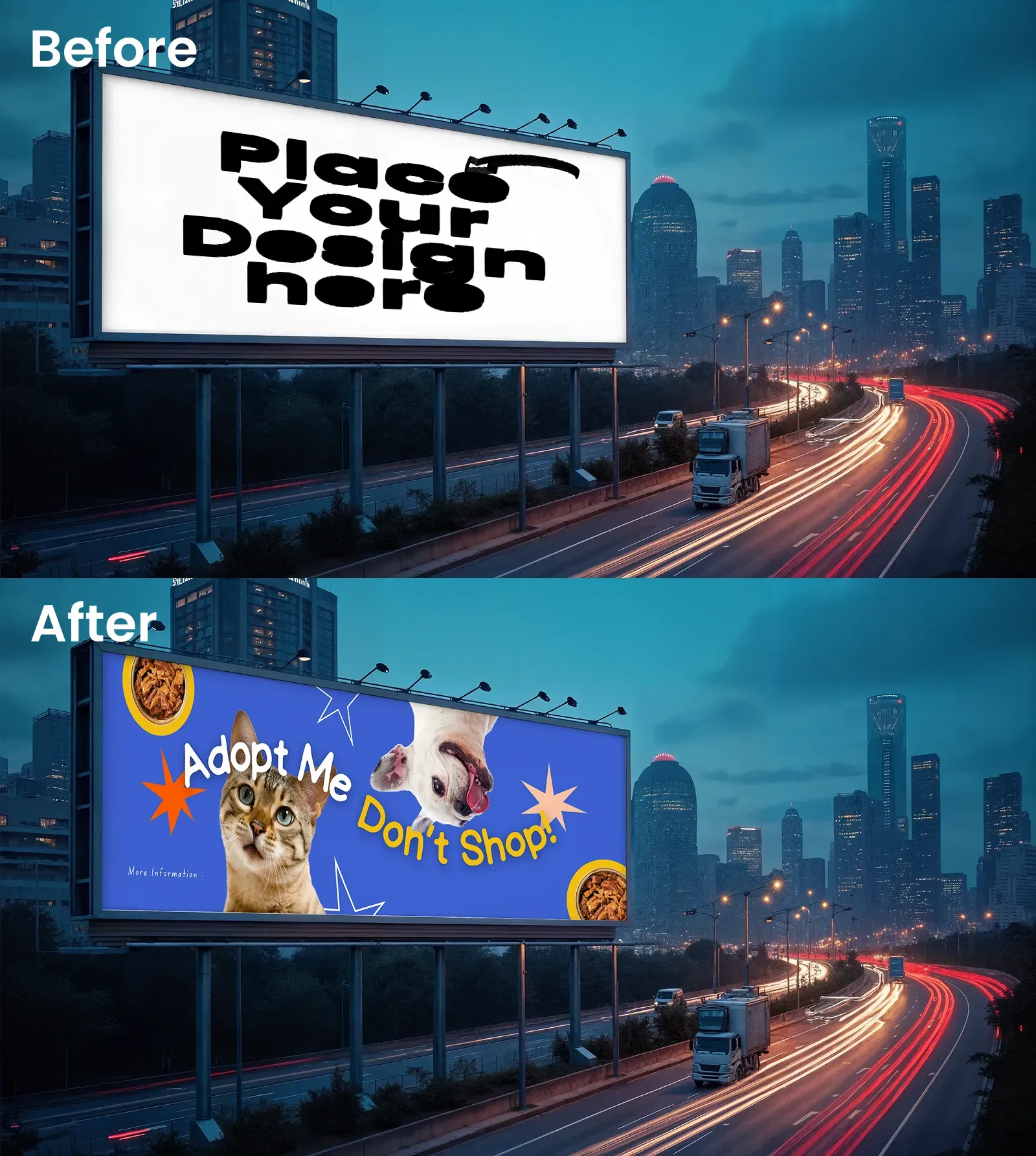 Nighttime Highway Billboard Mockup