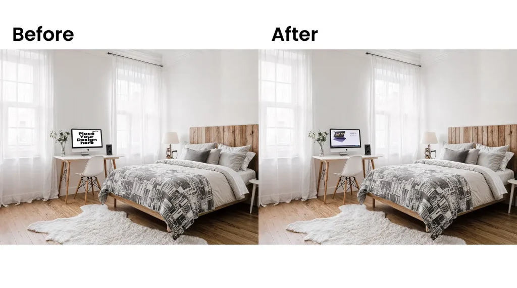 Wide angle view of an iMac mockup