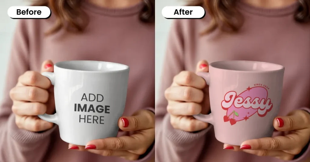 Woman holding a mug mockup close shot