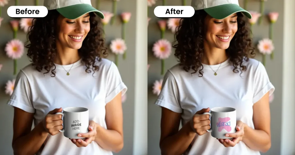 Woman holding mug mockup ideas