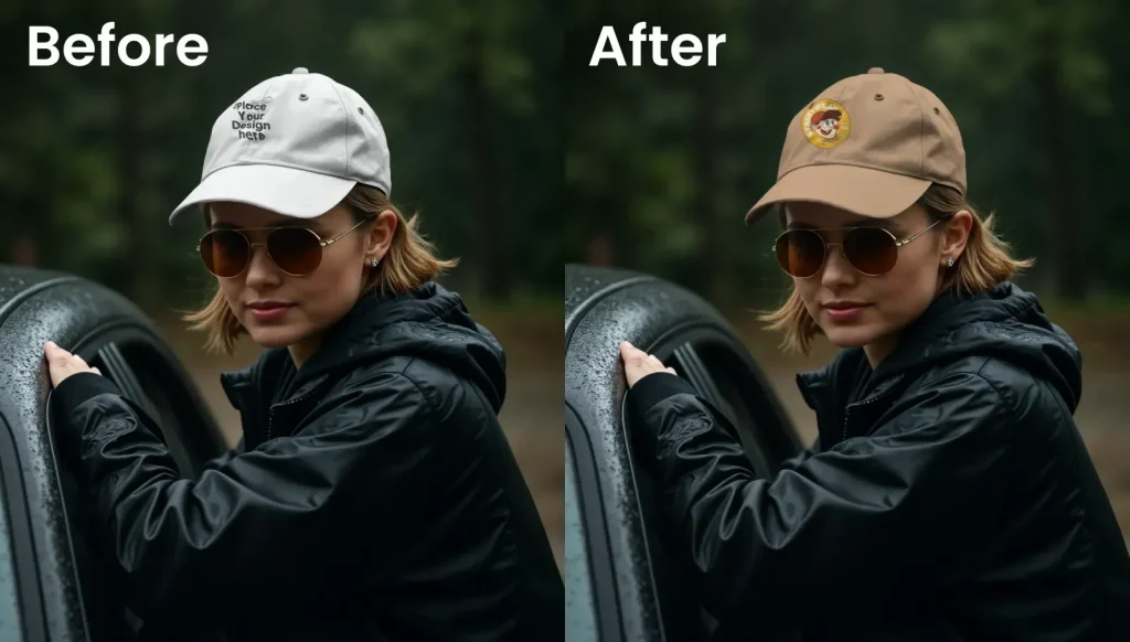 Women in black jacket wearing a cap