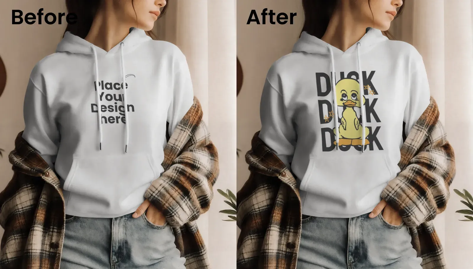 Female layered hoodie mockup