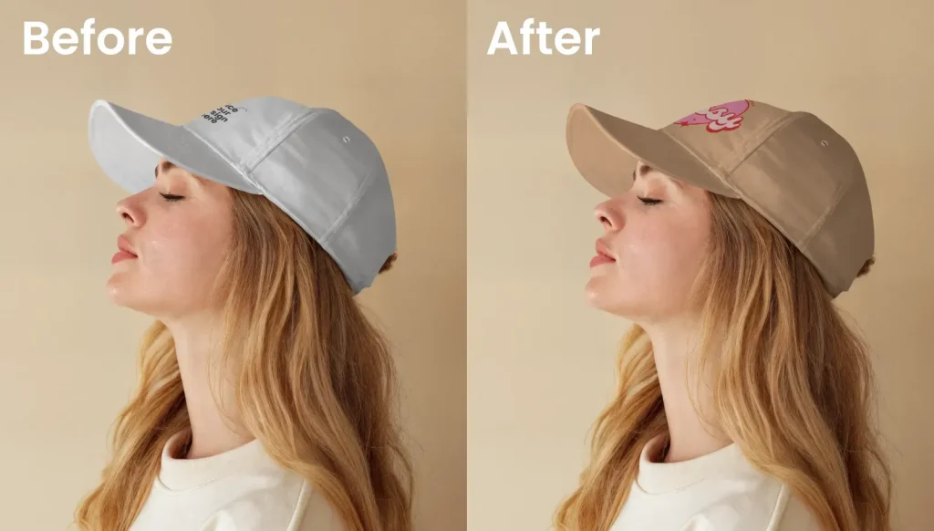 Cap mockup of a women in beige background