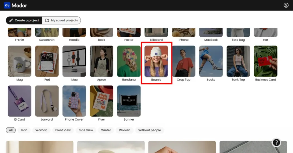 Modor category selection page
