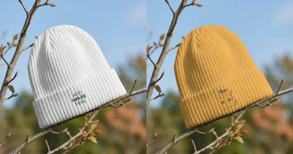 Beanie Mockup on Bare Tree Branch