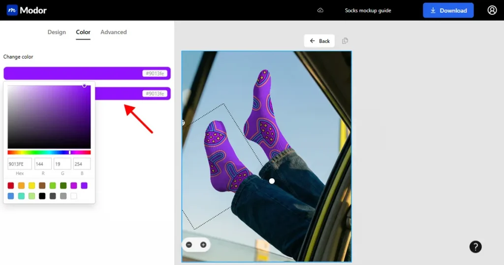 Changing the color of the socks mockup