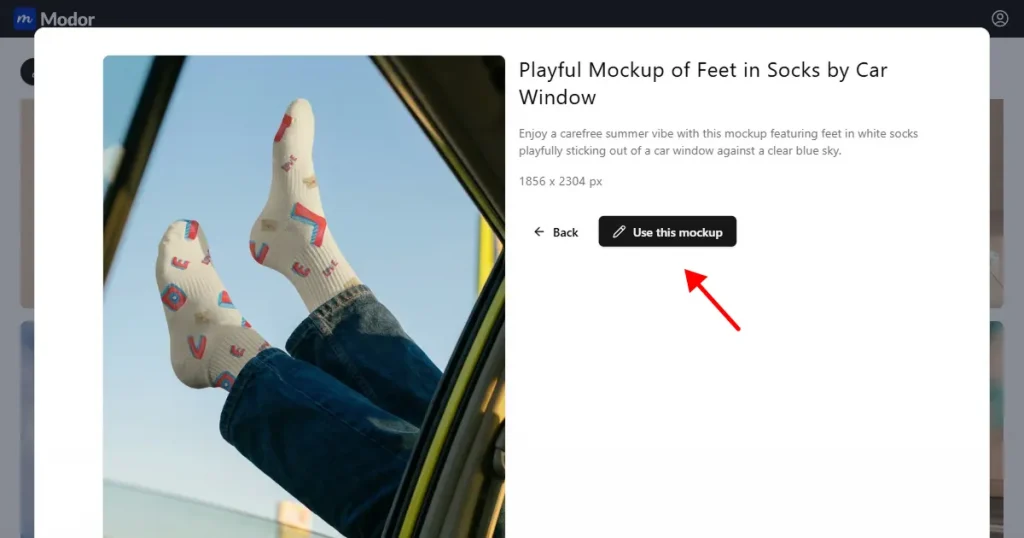 Use this socks mockup page in Modor