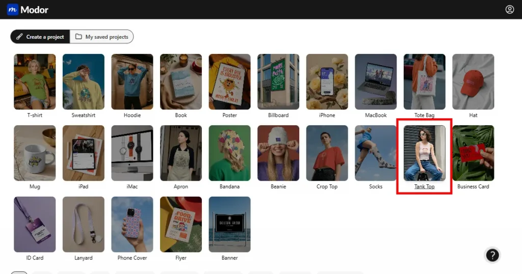 Modor category selection page