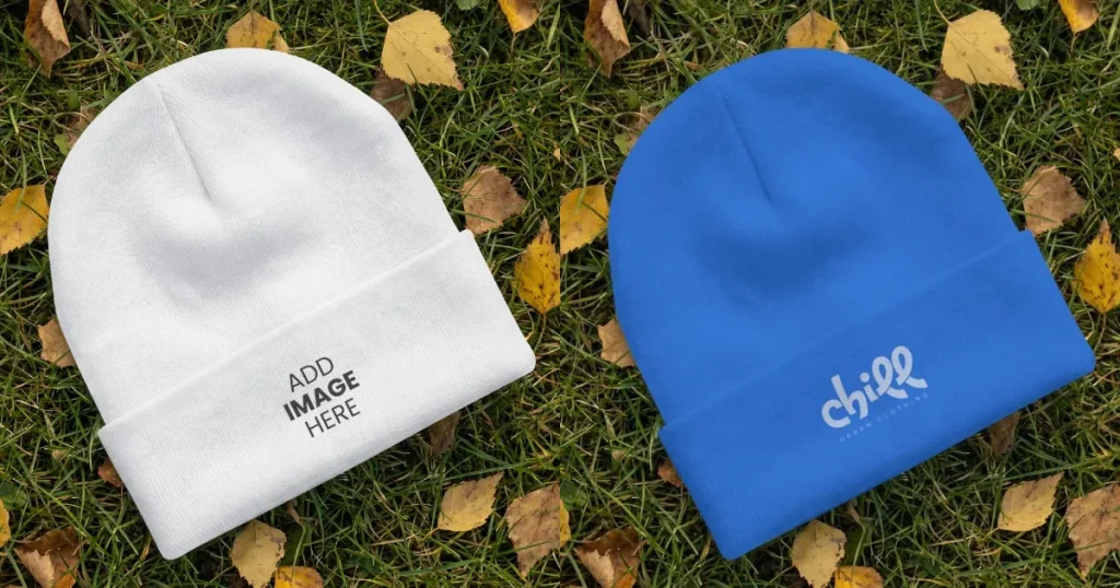 Cozy Winter Beanie Mockup on Autumn Grass Background