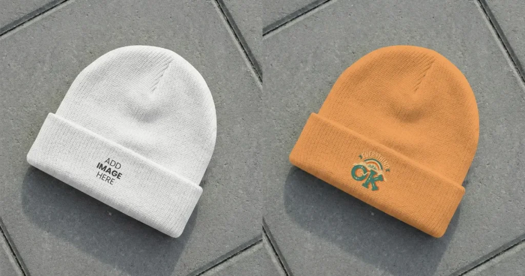 Cozy Winter Beanie Mockup on Gray Pavement