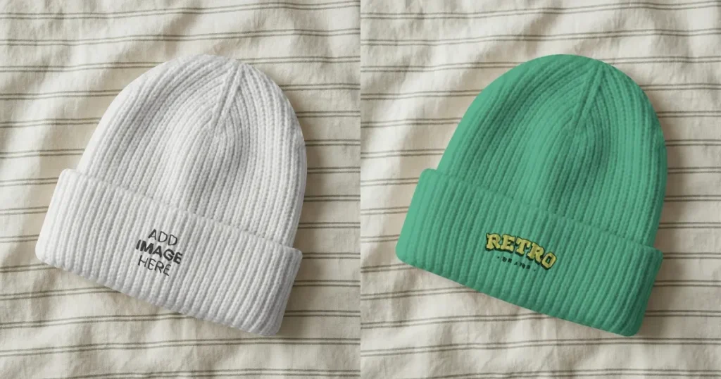 Cozy Woolen Beanie Mockup on Soft Fabric Background