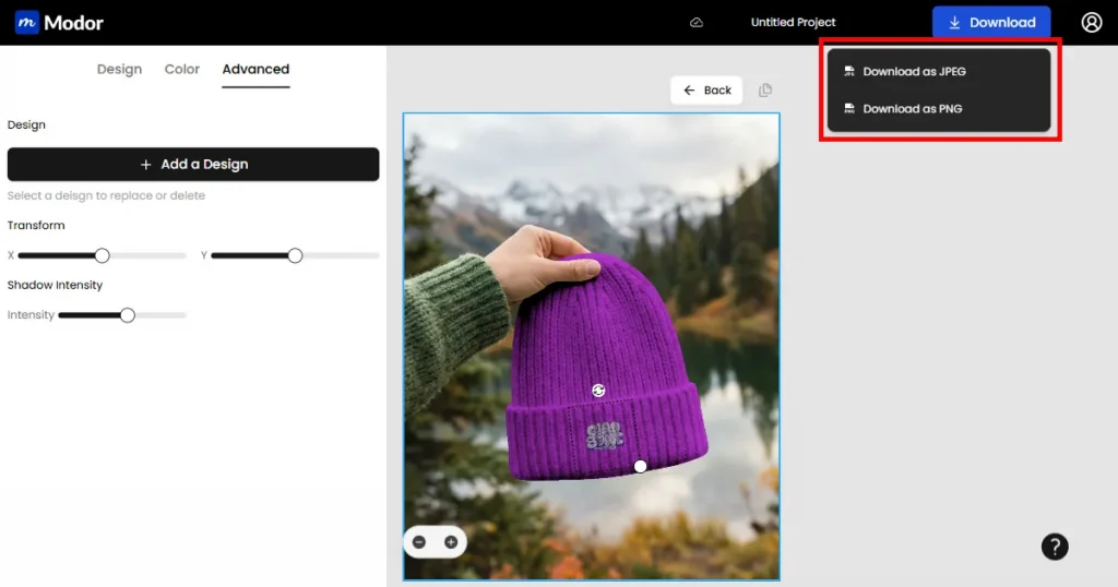 Guide to downloading a mockup in Modor