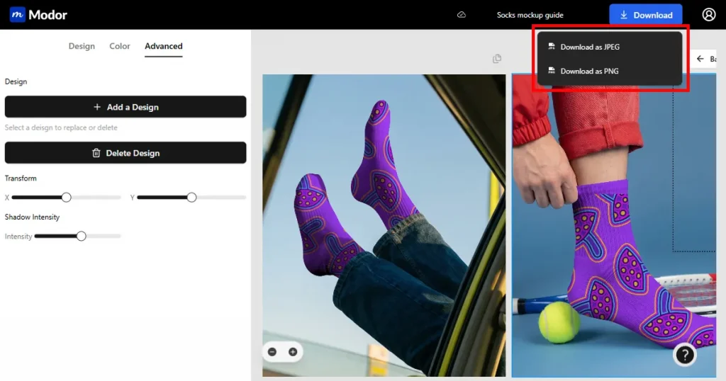 Downloading the socks mockup images from Modor
