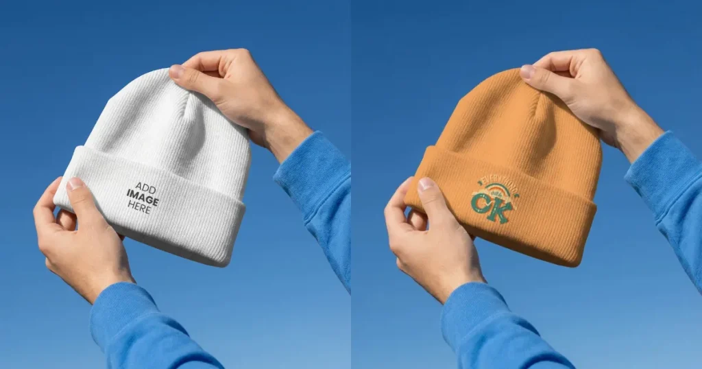 Winter Beanie Mockup Template Against Blue Sky