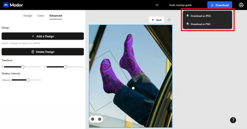 Downloading the sock mockup
