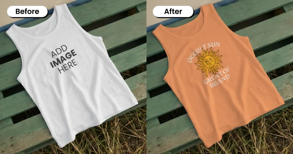 Flat lay tank top mockup on a bench