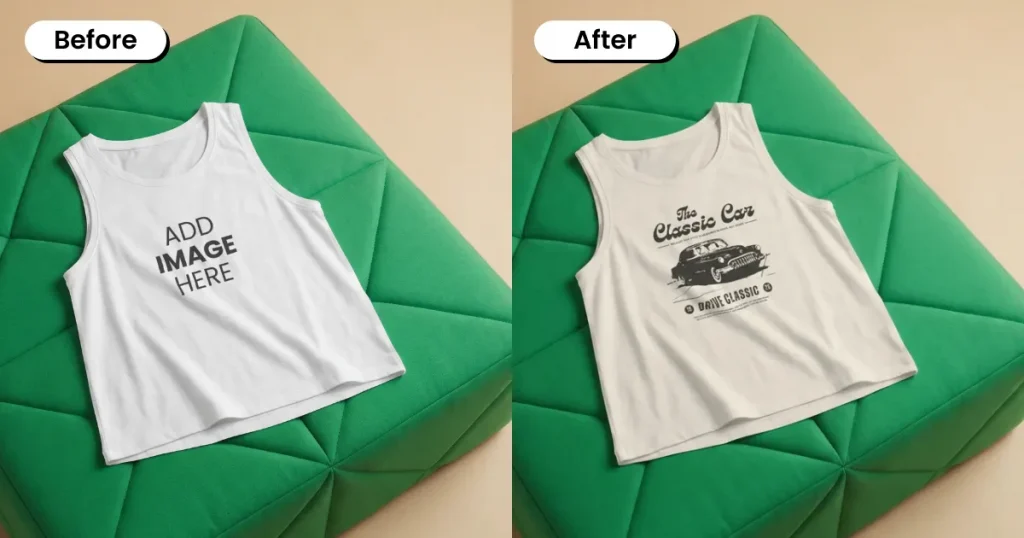 Flat lay tank top mockup on a sofa