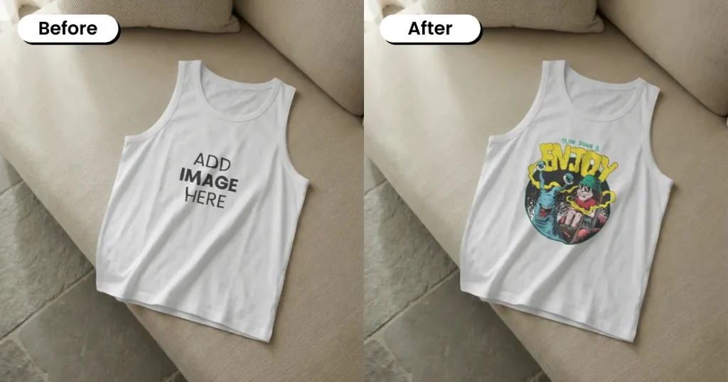 Flat lay tank top mockup on a sofa