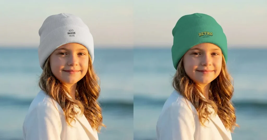 Young Girl at a Beach in a Beanie Mockup