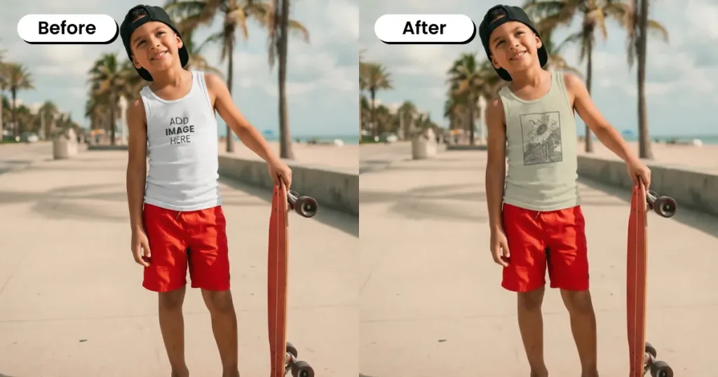 Kid in a tank top holding a skateboard