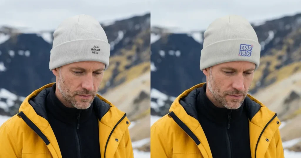 Man in a Mountain Backdrop in a Beanie Mockup
