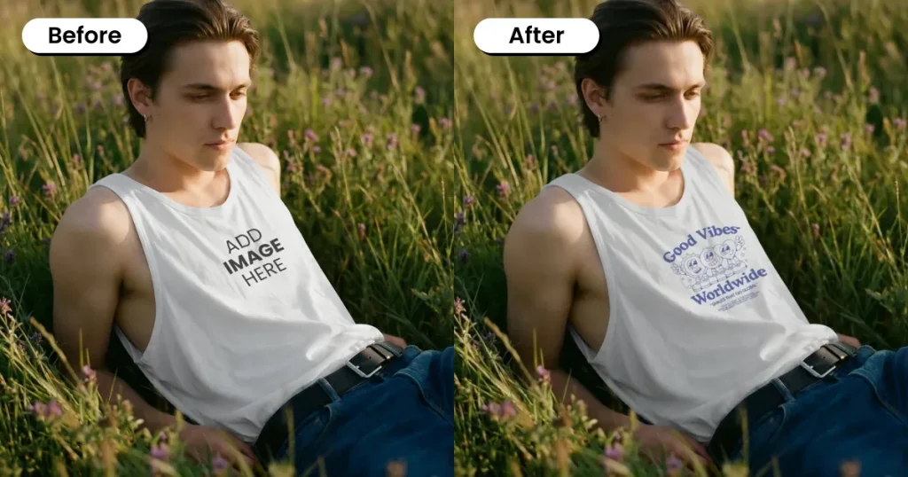 Man wearing a tank top lying on the grass