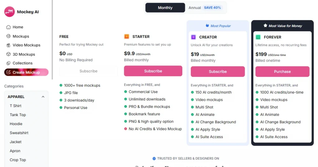 Mockey AI Pricing Page