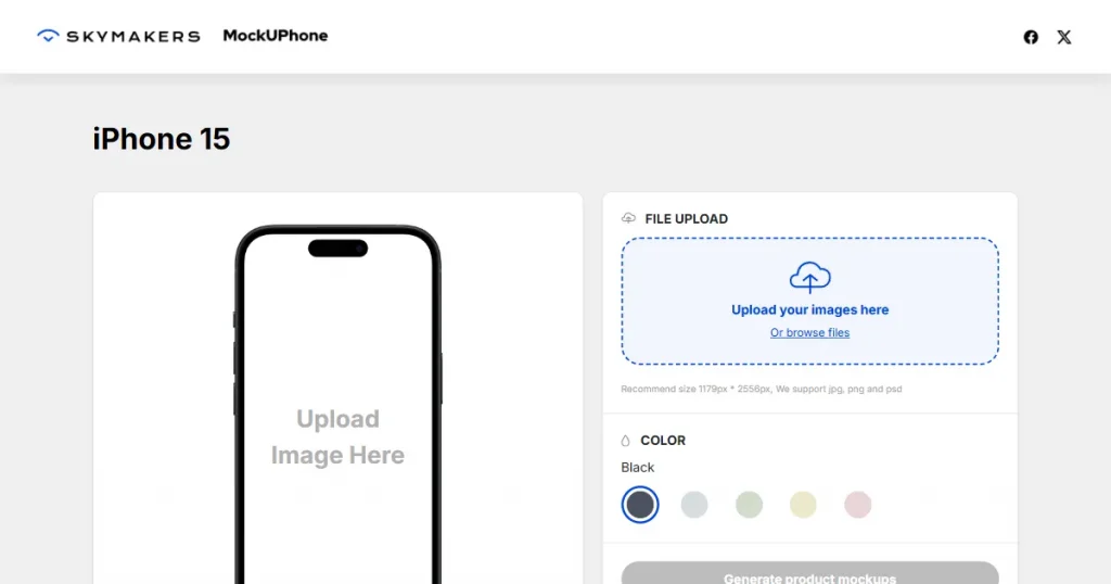 MockUPhone’s iPhone 15 template page