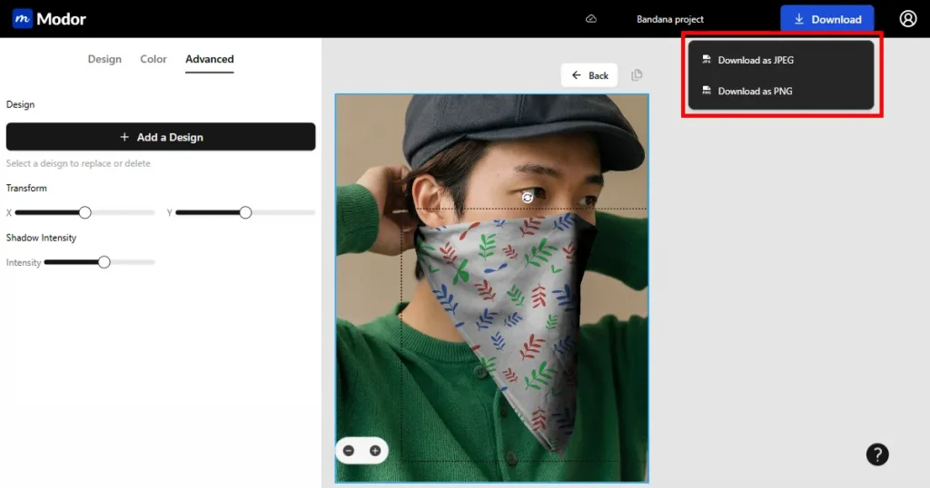 Exporting the final mockup from Modor