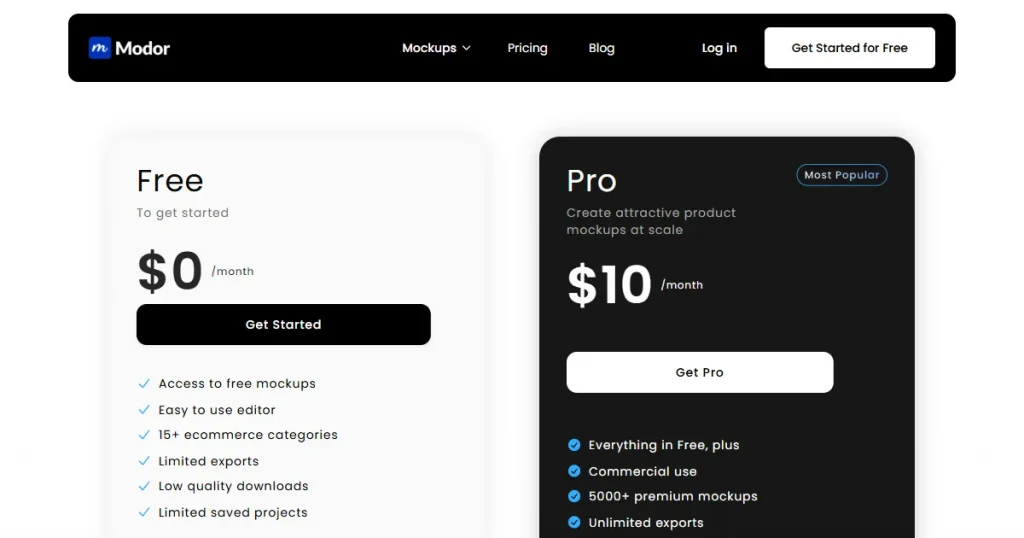 Modor’s pricing page
