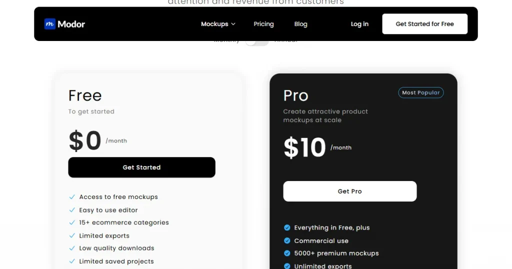 Modor’s pricing page