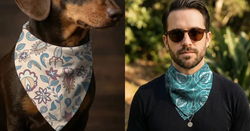 Pet bandana mockup with a man wearing a bandana as a neck scarf
