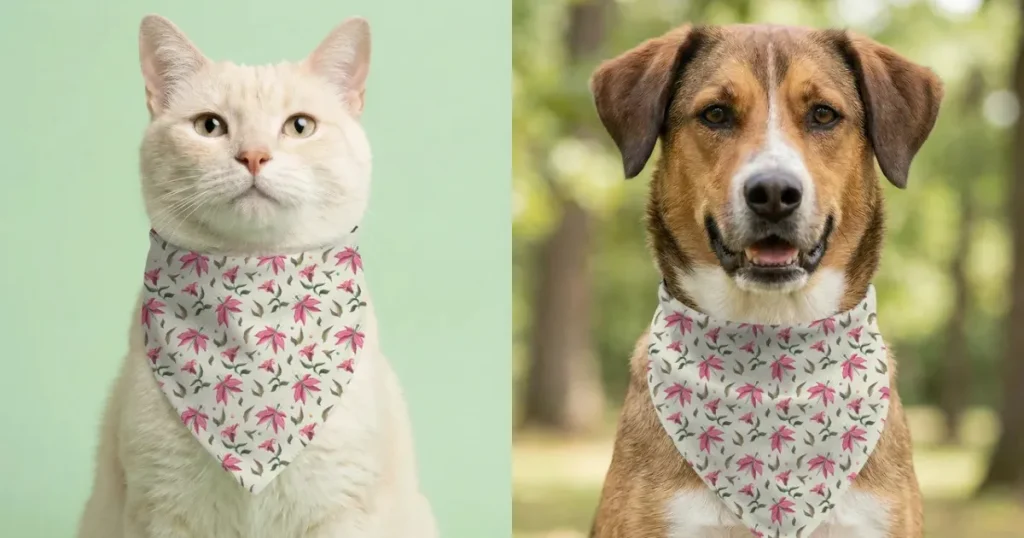 Pet bandana mockup of a cat and a dog