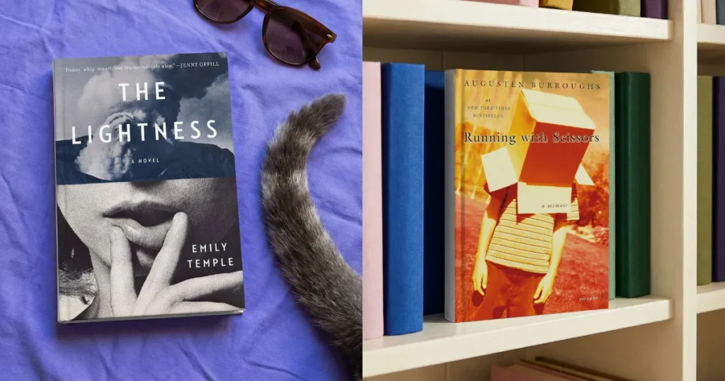 Two book mockups side by side with photorealistic cover designs