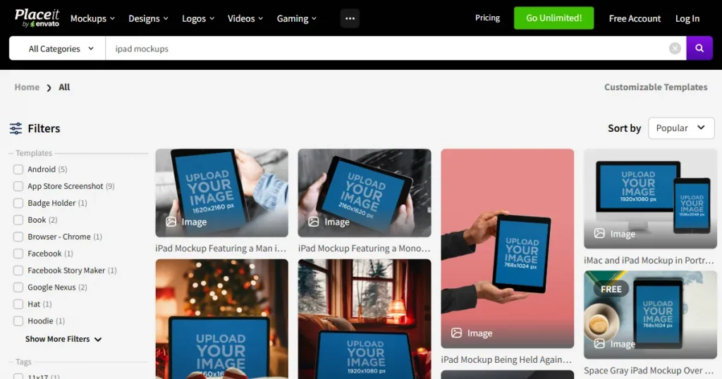 Placeit’s iPad template library