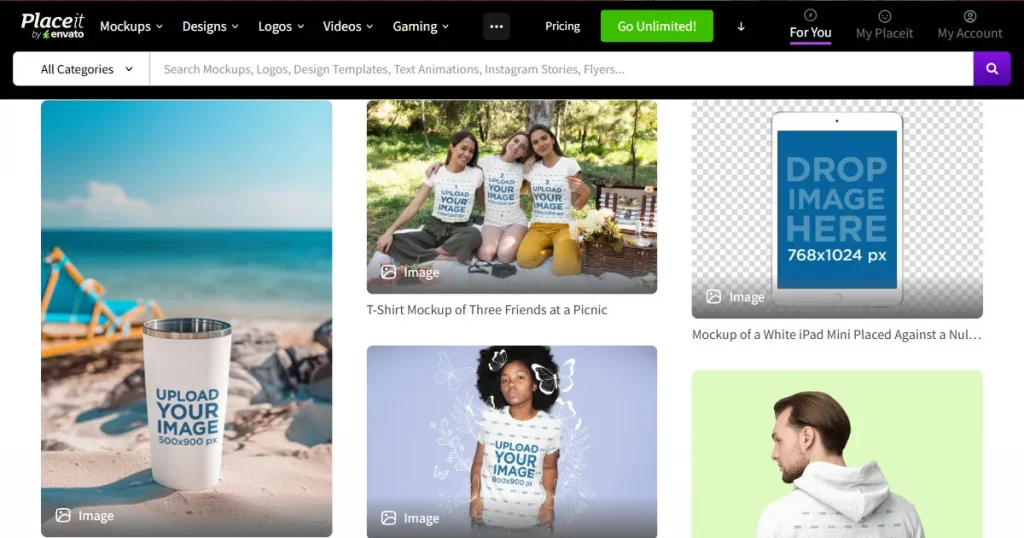 Placeit’s mockup library page
