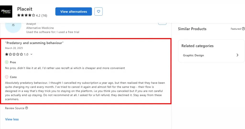 Placeit review written by a user