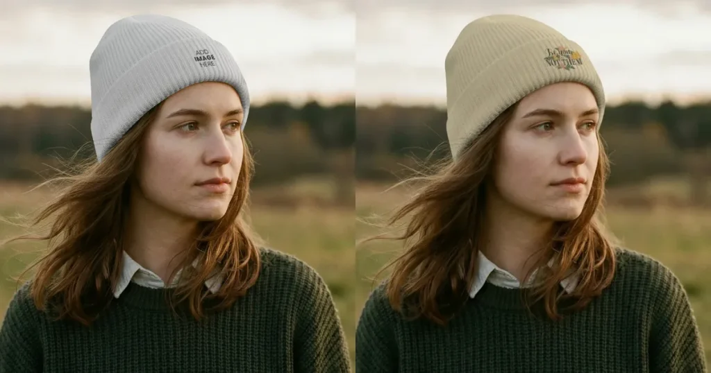 Side View of a Young Woman in a Beanie Mockup