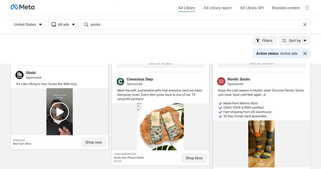 Socks ads on the meta ads library