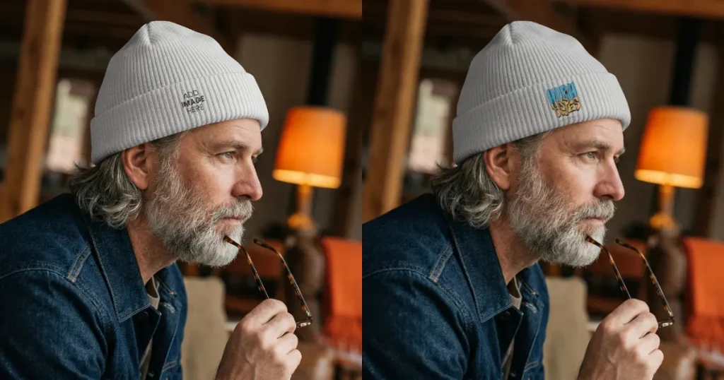 Thoughtful Man in a Cozy Beanie Mockup