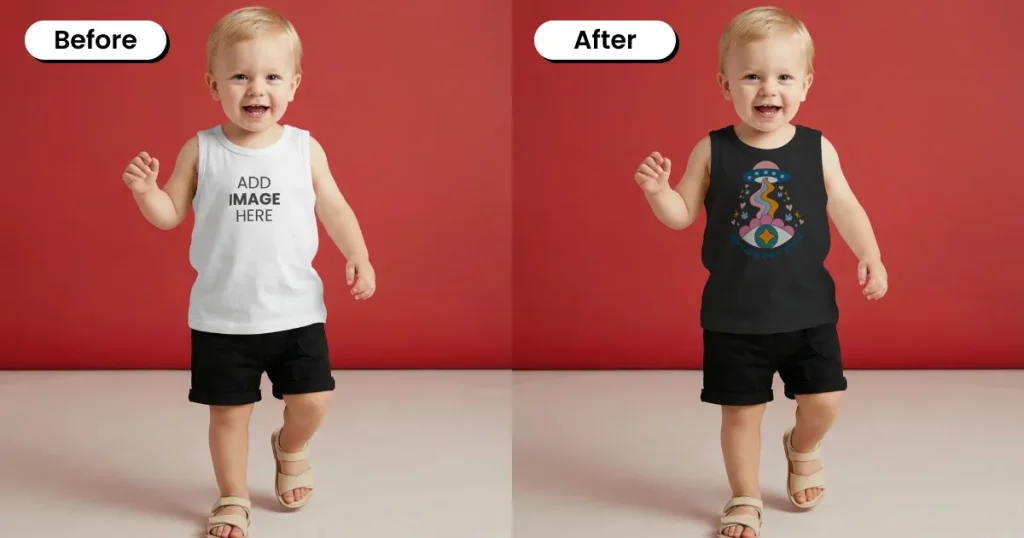 Toddler wearing a black tank top mockup