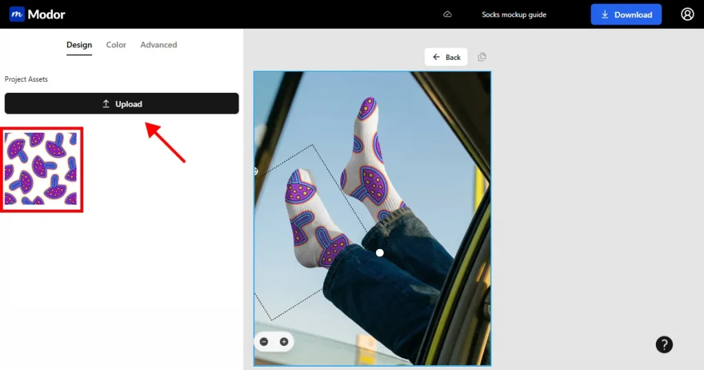 Uploading a socks design in Modor