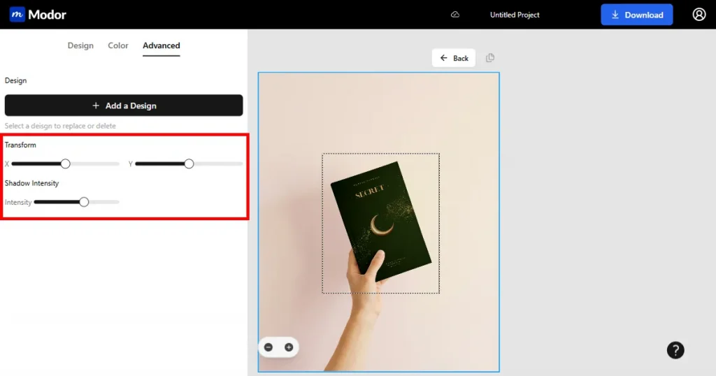Using the transform and shadow intensity tool inside Modor