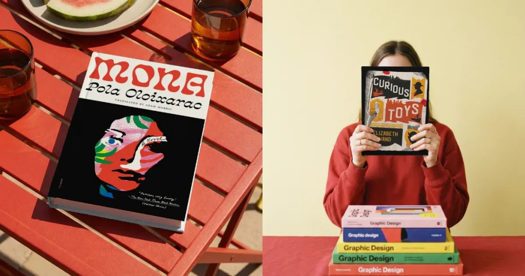 Two book mockups with vintage and retro book cover designs