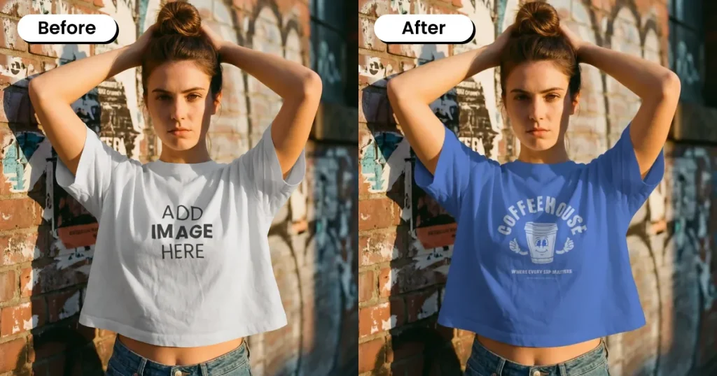 Woman crop top mockup against a graffiti wall