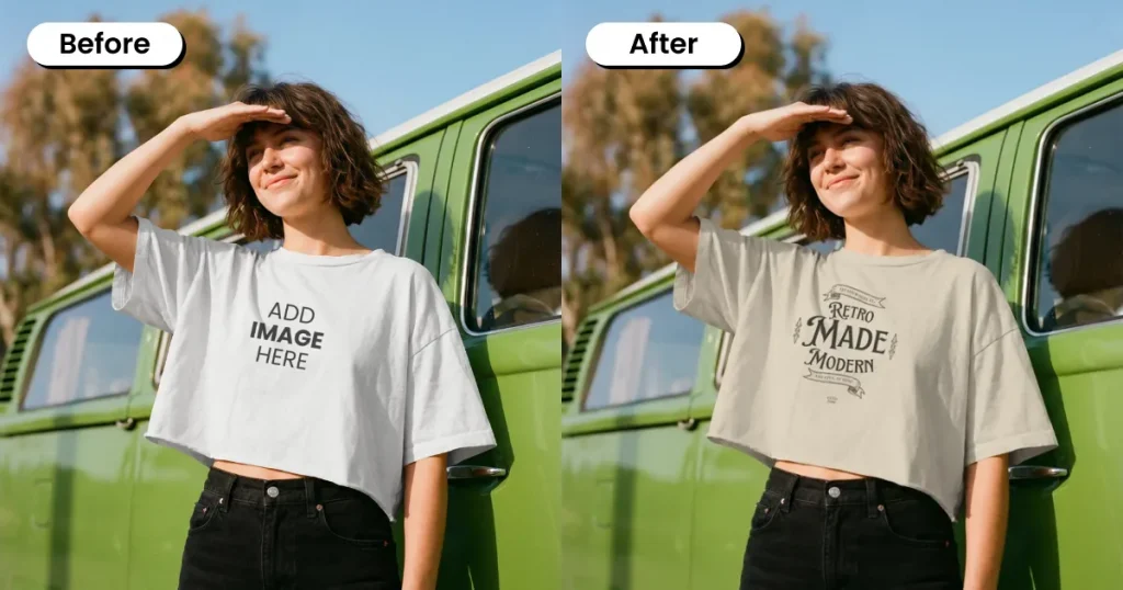 Woman hiding her face from the sun, wearing a crop top