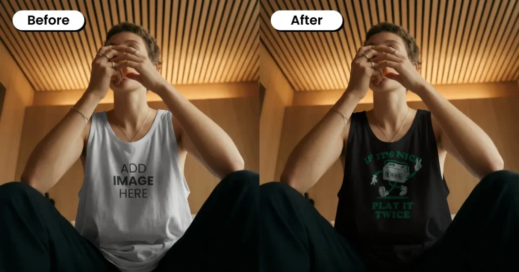 Woman indoors wearing a tank top mockup