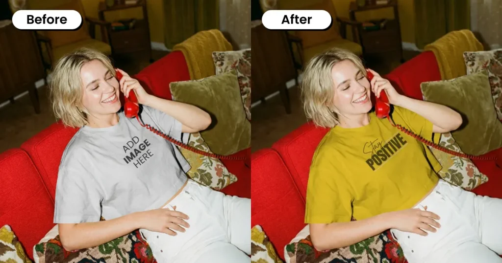 Women on a call wearing a crop top mockup